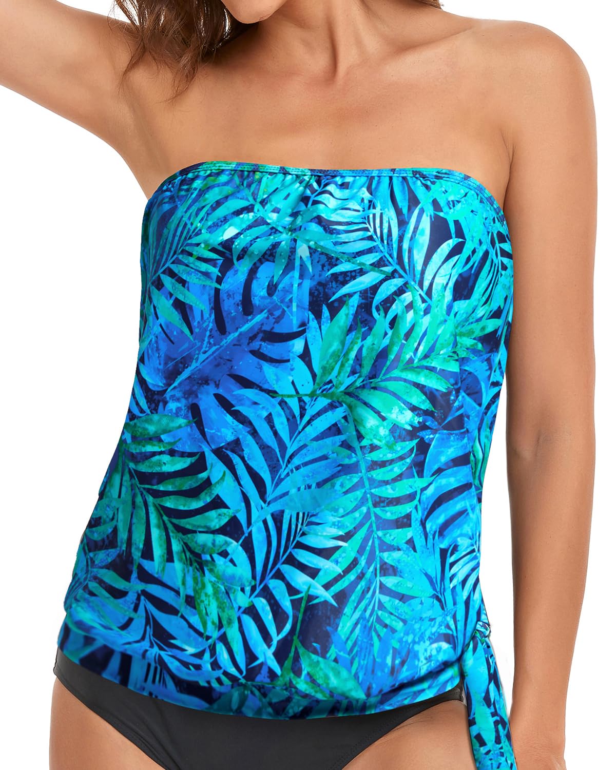 Holipick Strapless Tankini Tops for Women Swimwear Top ONLY Bandeau Bathing Suit Blouson Swimsuit No Bottom