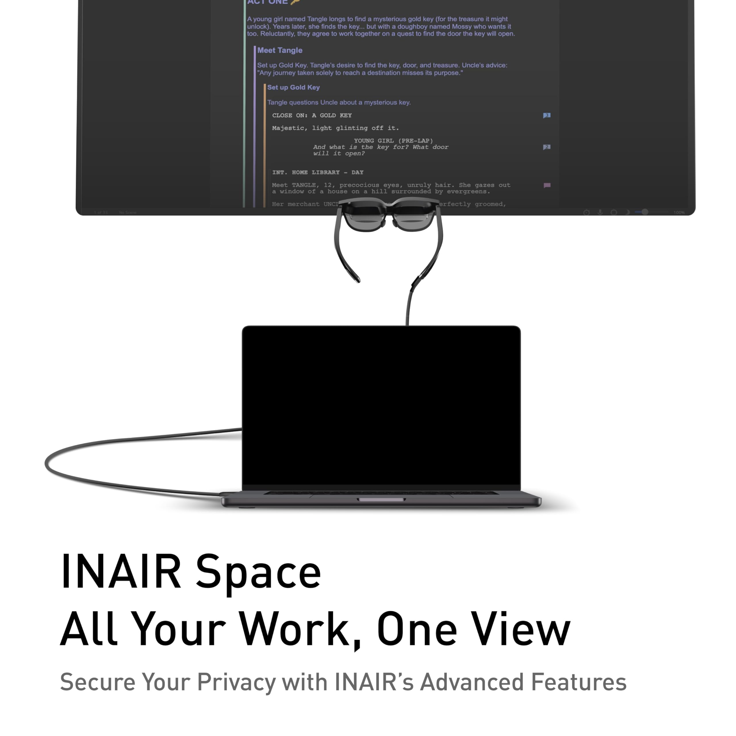 INAIR 2 gafas PRO AR | Imagen y video 2D a 3D | Interruptor de realidad/virtual | Multipantalla | Pantalla de 135 pulgadas 120Hz para trabajo y entretenimiento | Compatible con iPhone 15/16, Android