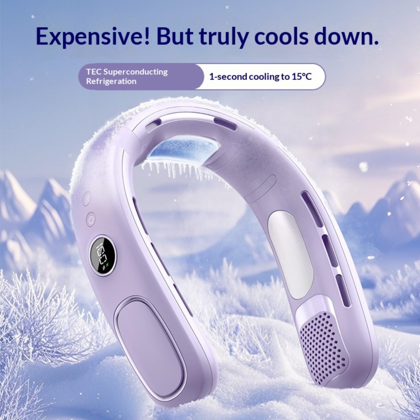 Ventilatore da collo senza pale con raffreddamento a semiconduttore, 3 velocità del vento, ventilatore portatile, ventilatore sportivo per esterni, adatto per ufficio, viaggi, sport e attività all'