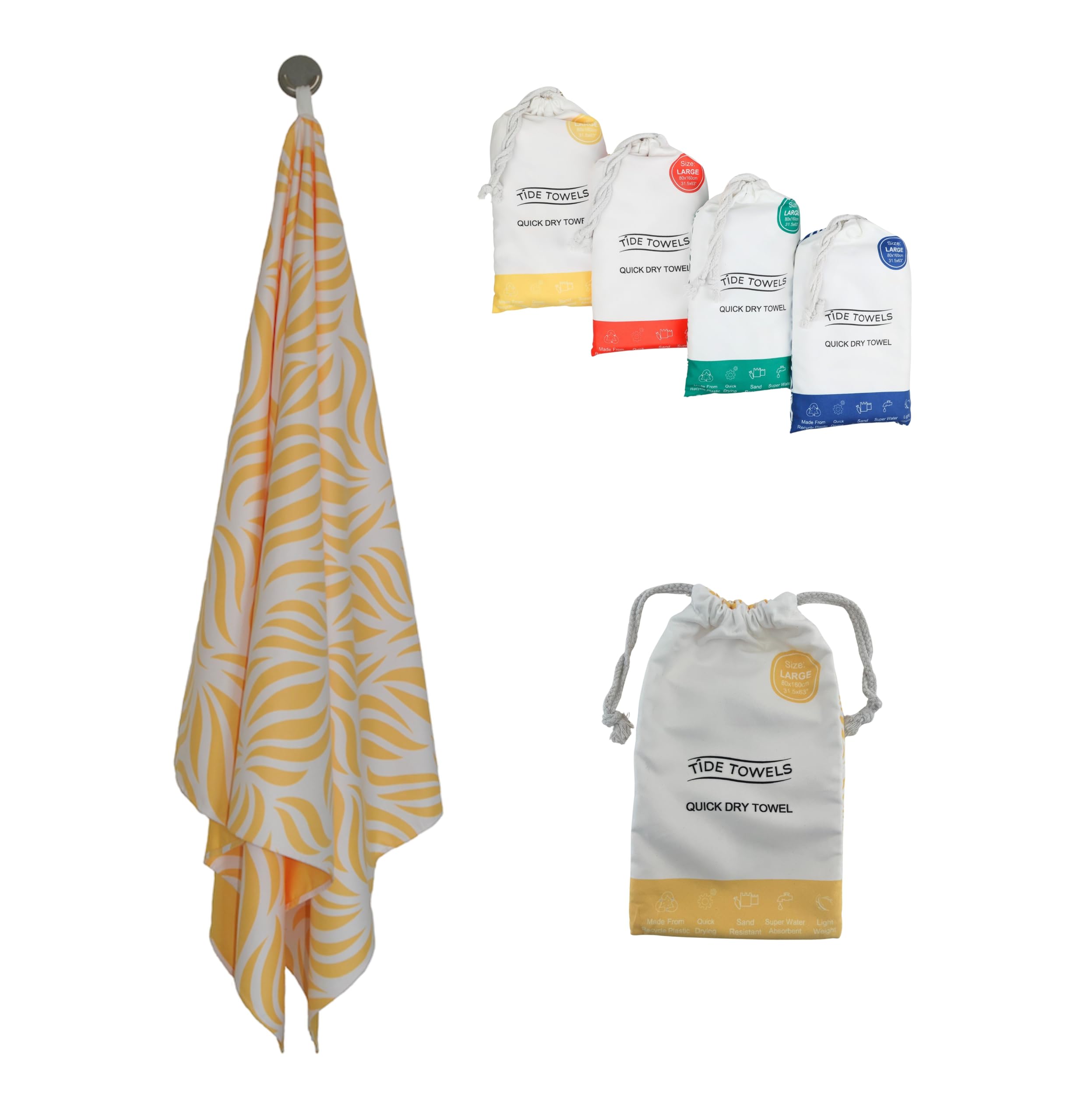 Tide Towels Sunflower Yellow - Beach & Travel Towel - Quick Drying - Sand Free - Odourless - Lightweight & Compact - Includes Bag - Perfect For Travel, Swimming, Yoga, Camping & Gym. (Sunflower Yellow)