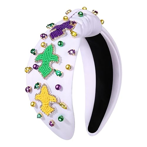 Miniatura 10 de Diadema de Mardi Gras, accesorios para mujer, con cuentas NOLA, corona de flor de lis, diadema anudada de cristal, gordo martes de carnaval, desfile