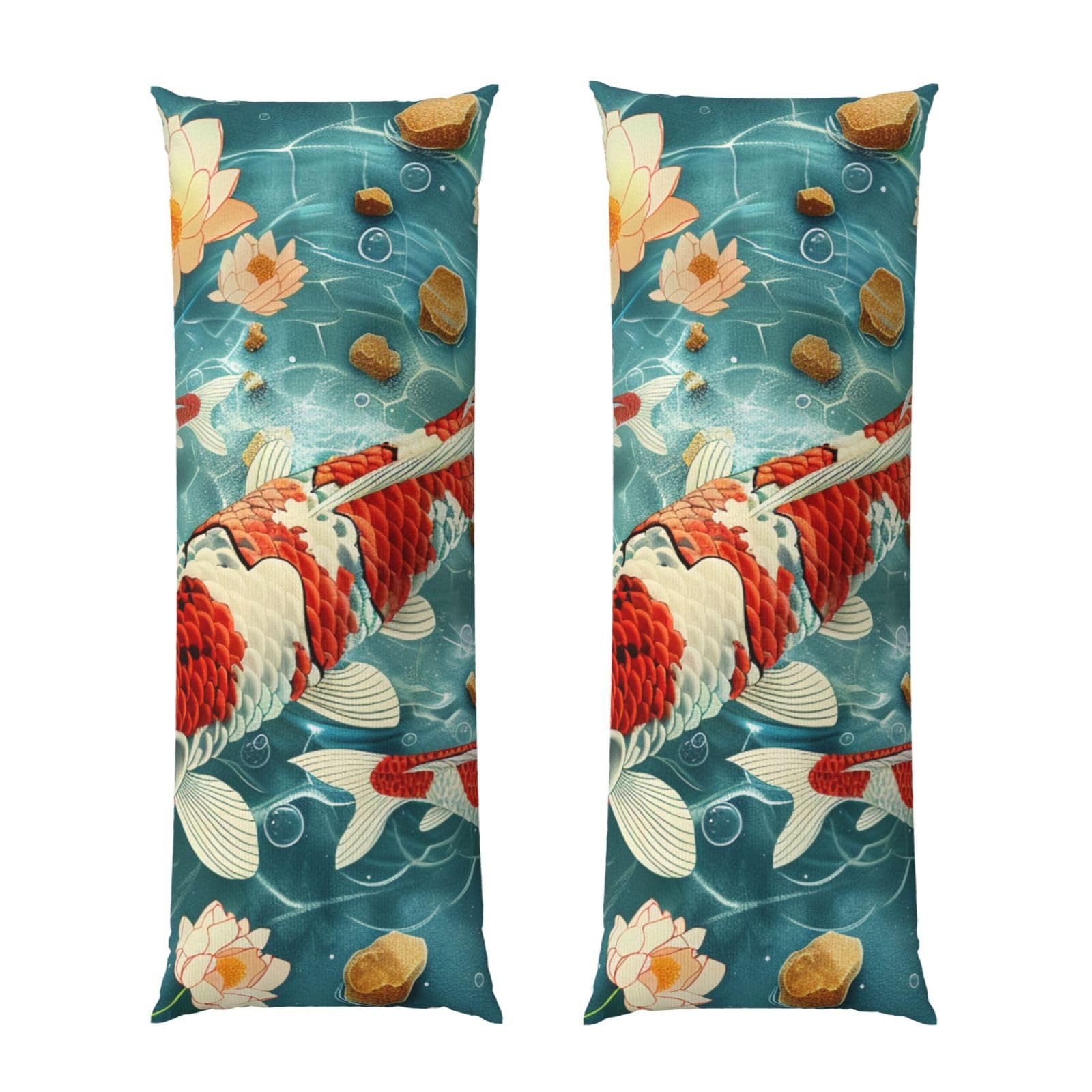 Body Pillow Cover 20x54 Inch, Japanese Pretty Koi Fishs Print Long Lumbar Pillow Case with Zipper Long Body Pillowcase Decorative for Bed Sofa Bedroom