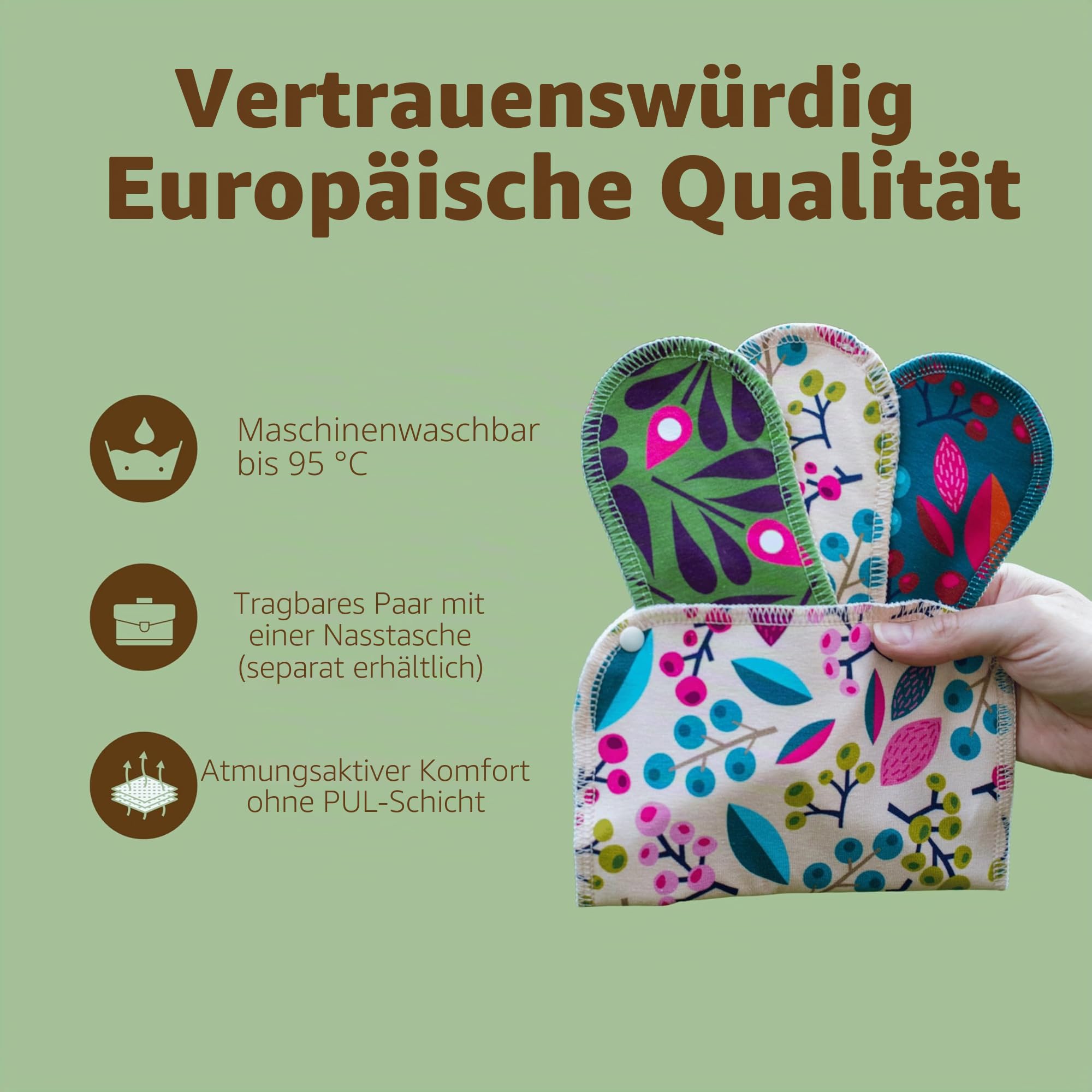 Natissy Bio-Baumwolle Slipeinlagen für Frauen, Waschbar, Weich, Atmungsaktiv, Hautfreundlich und Wiederverwendbar - 7er-Set Tanga - Made in EU