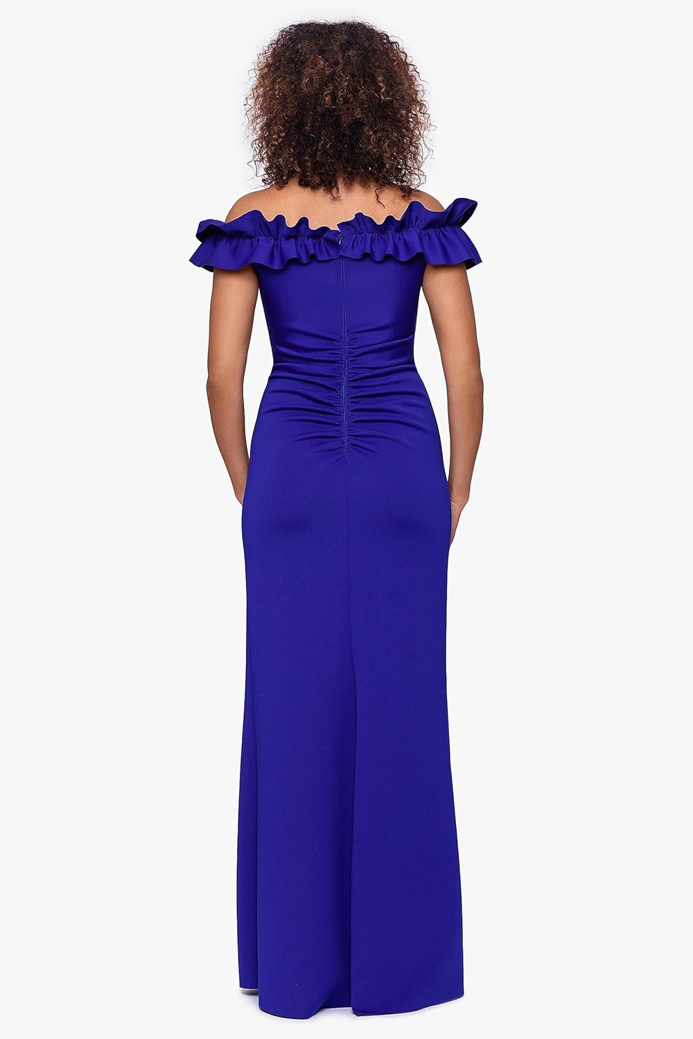 Xscape Womens Long Stretch Scuba Crepe Ruffle Collar Ruched DressSpecial Occasion Dress - Image 2