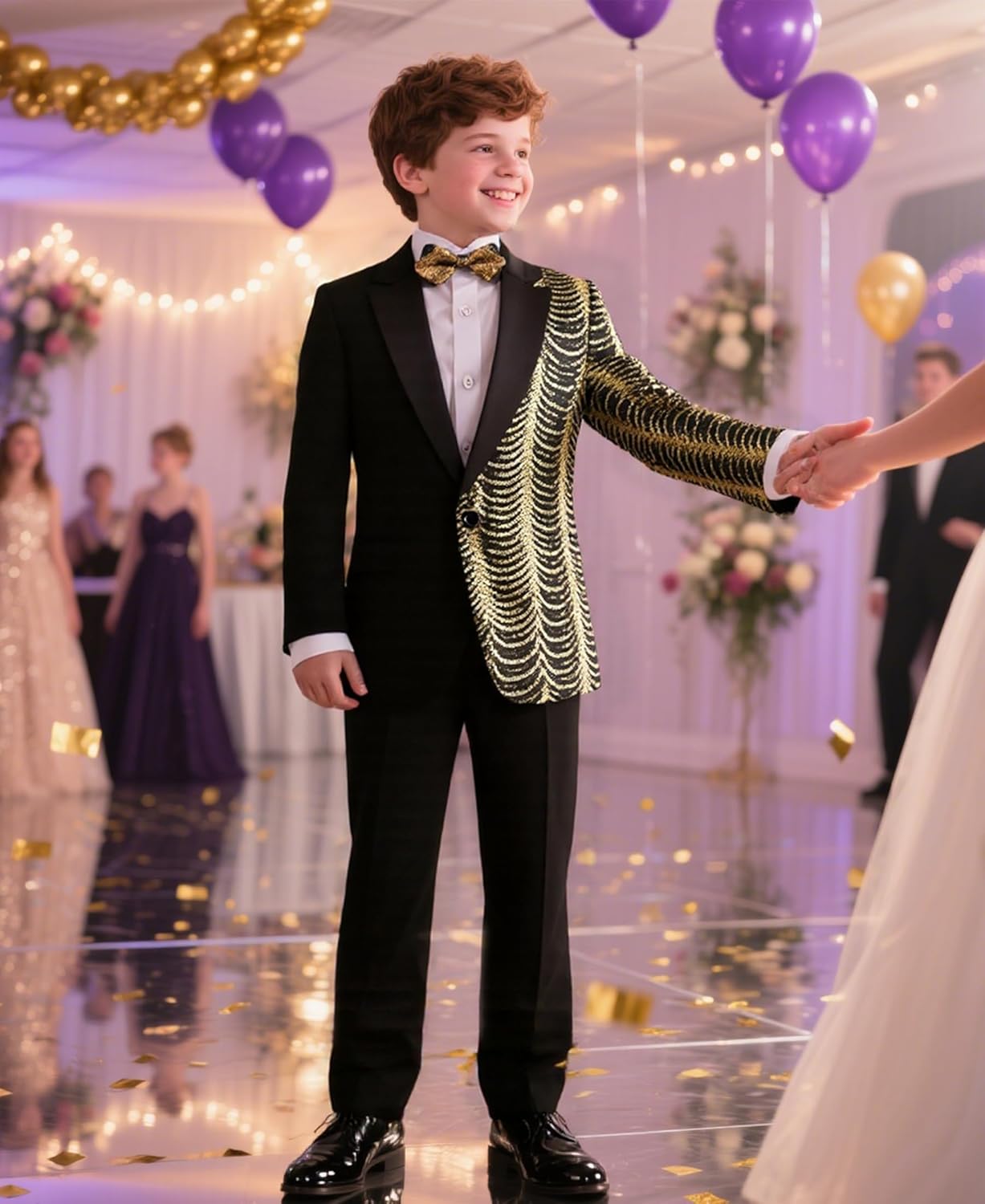 Lamgool Boys Slim Fit Suits 2 Pieces Tuxedo Set with Sequin Shiny Jacket Pant for Kids Prom Wedding Party Formal Outfit 4-16Y - Image 2