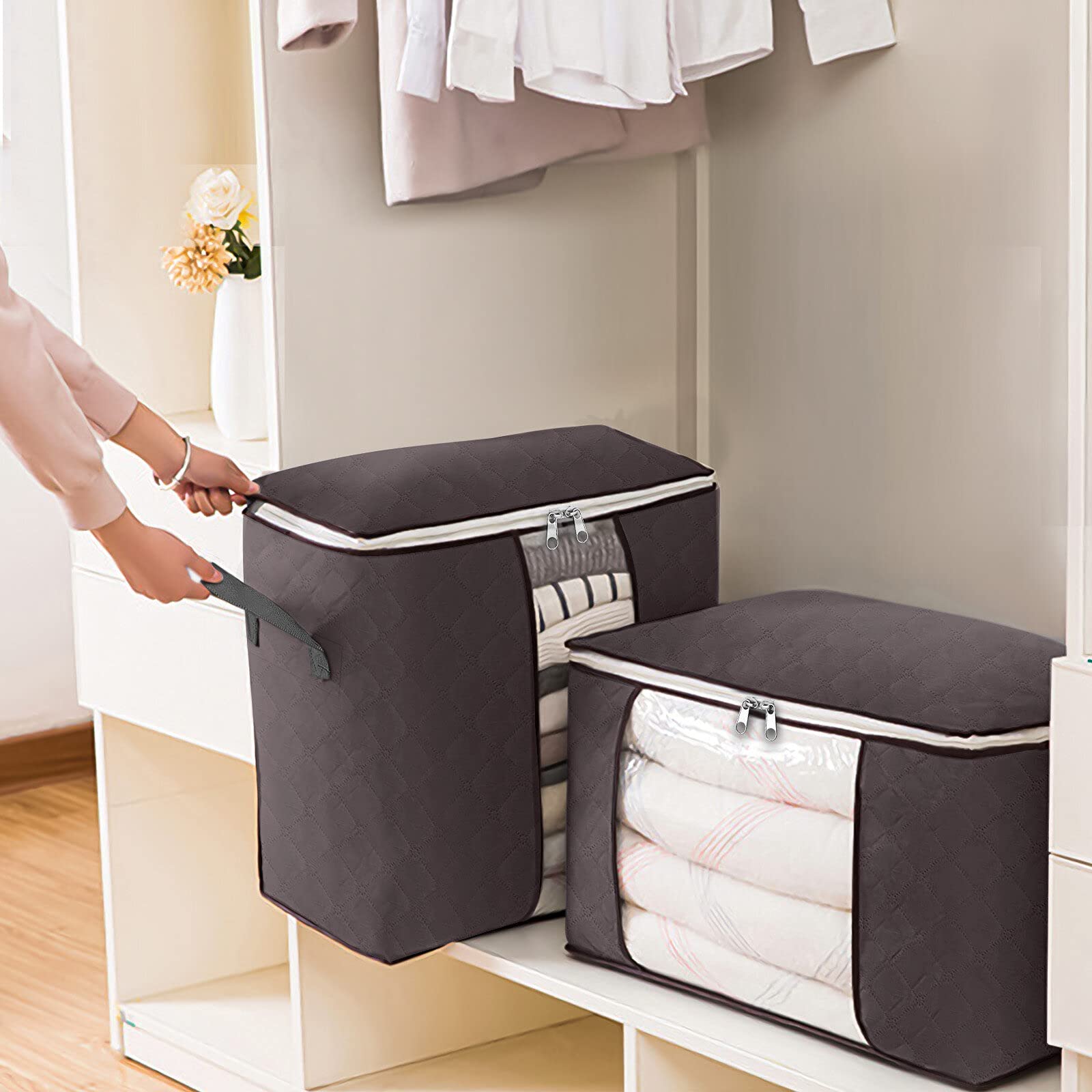 Sac de rangement pliable en tissu non tissé pour vêtements - Grande capacité - Gris foncé
