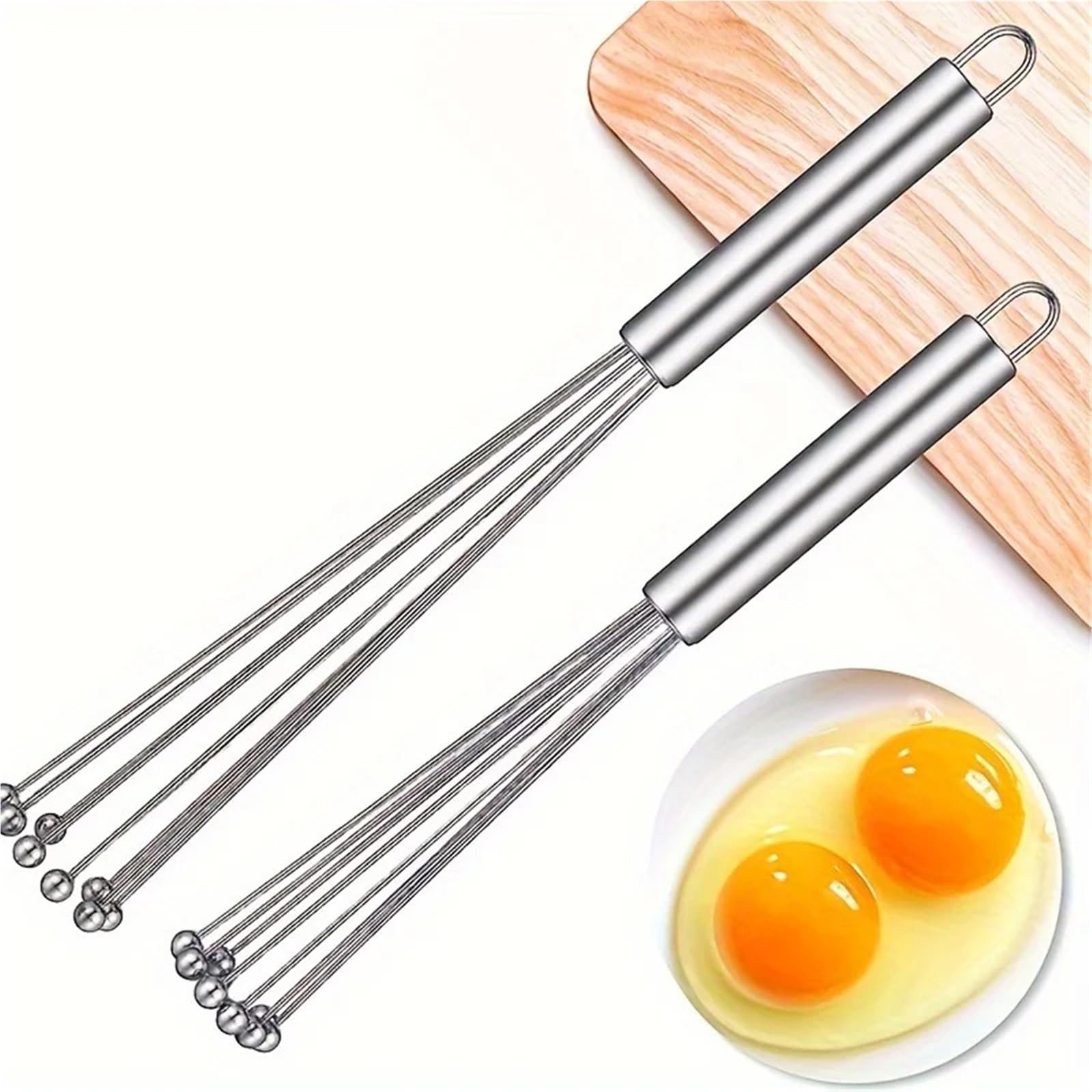 2 Stück manueller Schneebesen, kugelförmig aus Edelstahl, Backmixer, handgehaltener Küchen-Eierschläger, Koch- und Backzubehör für Vermischen(19.4 * 3cm)