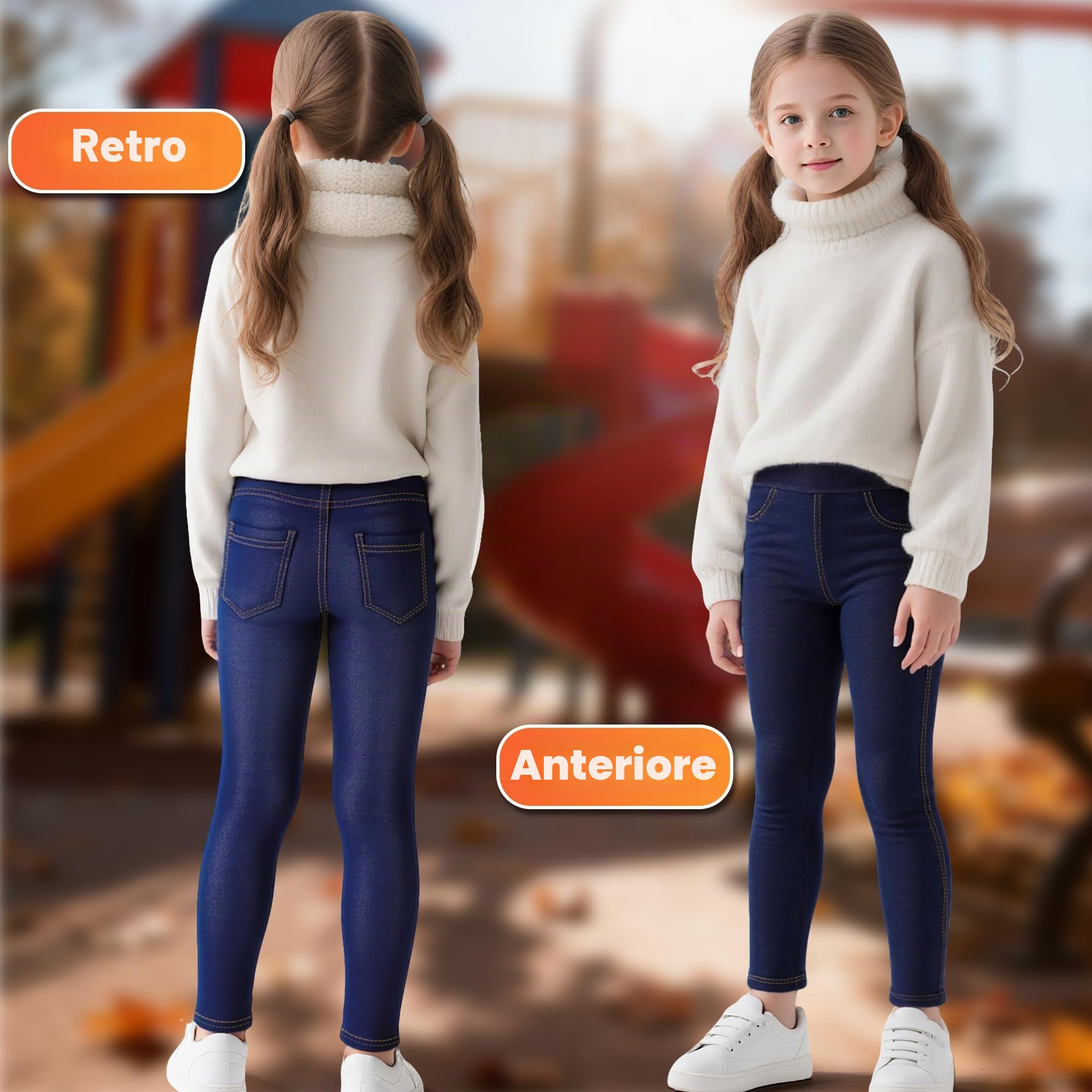 Ragazze Termici Leggings Foderati in Pile, Jeans Jeggings Bambina Legging, Pacco da 2, Vita Alta Felpati Lunghi Caldi Pantaloni Autunno Invernali Abbigliamento, 4-12 Anni