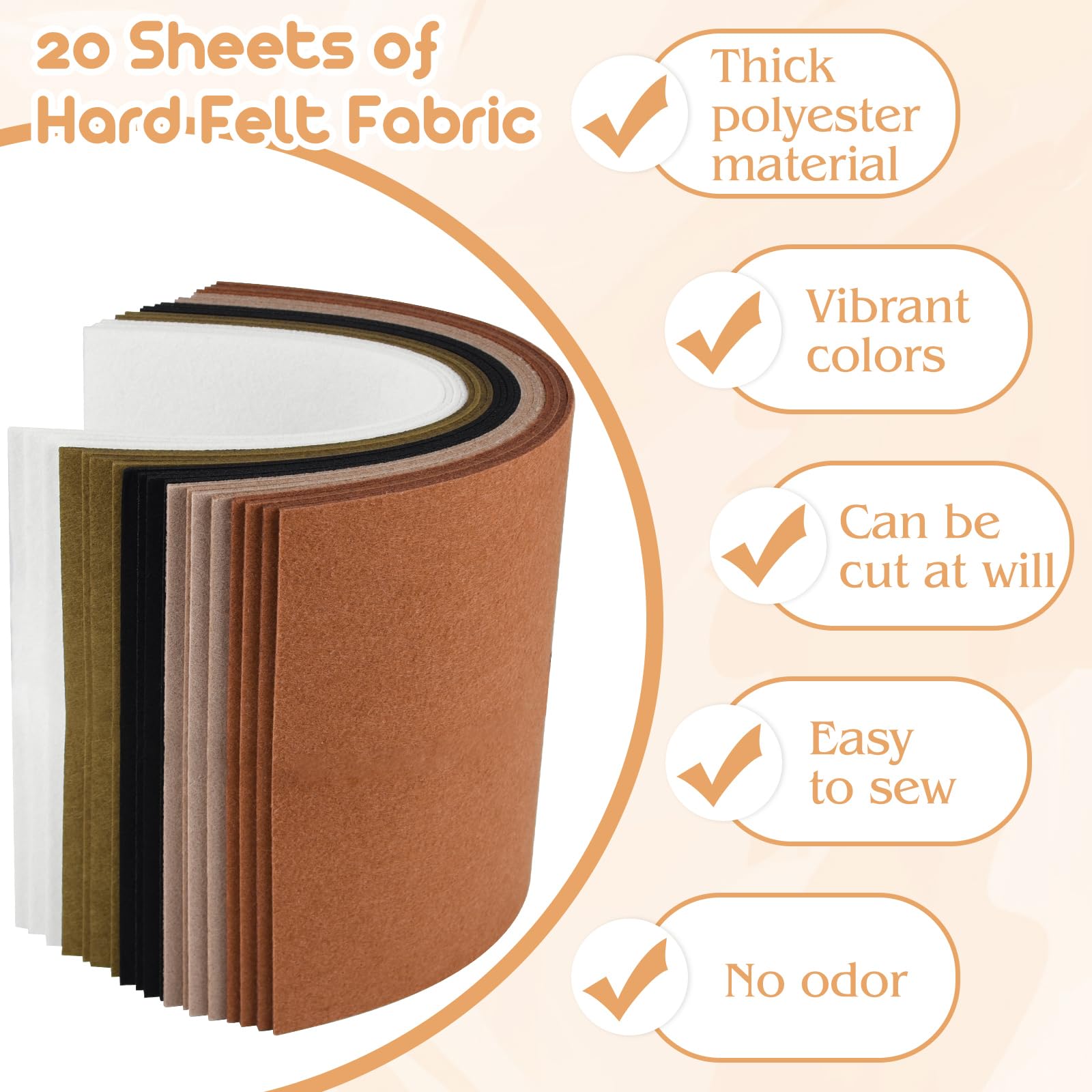 NEBURORA 2mm Thick Felt Sheets for Crafts 20 Pcs Stiff Felt for Crafts White Brown Felt Fabric Sheets Patchwork Sewing Craft Supplies - Image 3