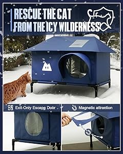 Heated Outdoor Cat House for Outside Cat in Winter,Upgraded 100% Weatherproof,Spacious Interior,2 Doors,Name Pocket,Heavy-Duty Insulated Feral Cat Shelter for Stray Barn Kitten(Blue,28"x16"x14.5")