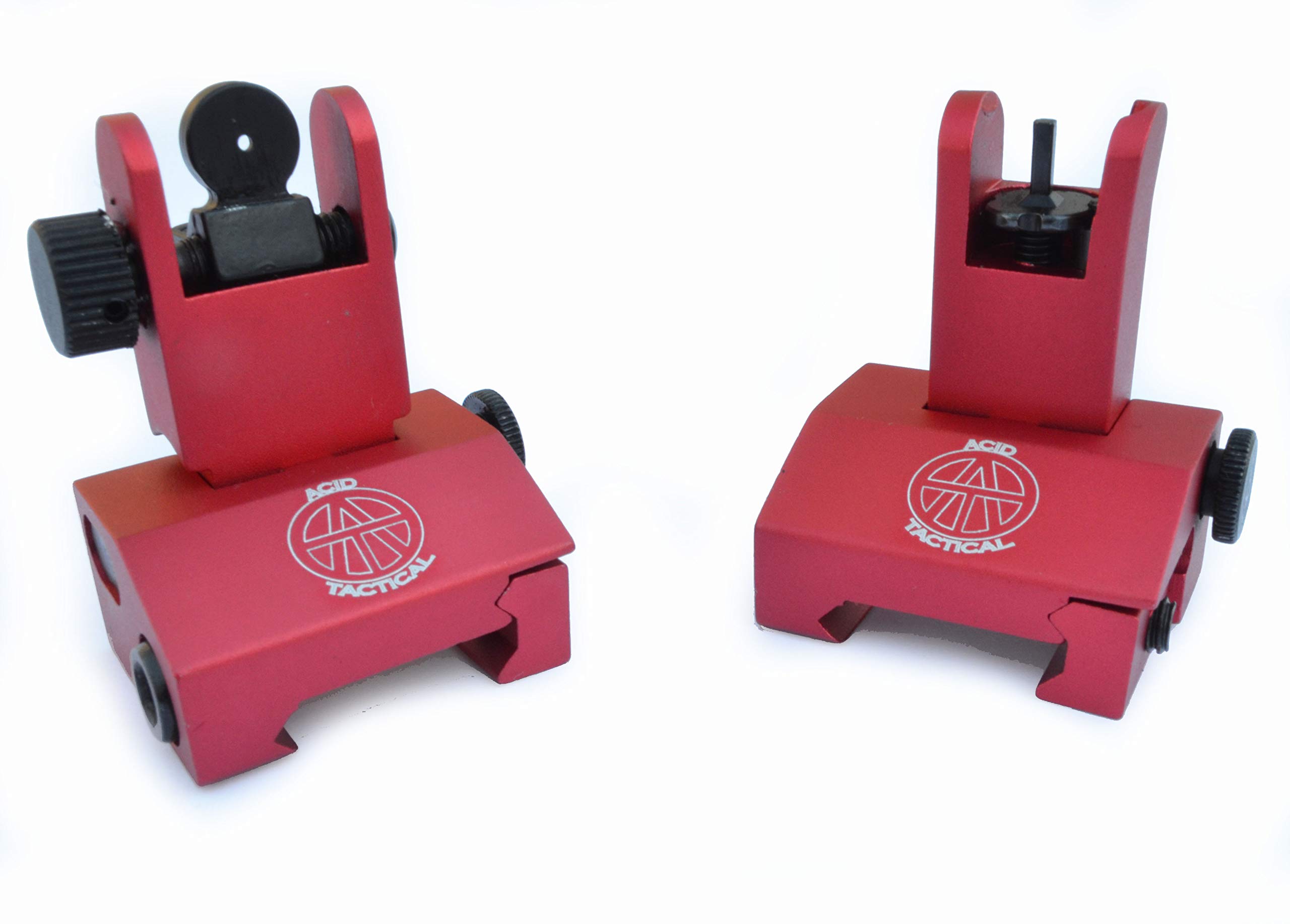 Acid TacticalRifle Back up Iron Sights with Picatinny BUIS 2 Piece Front and Rear Duel Aperture Anodized RED