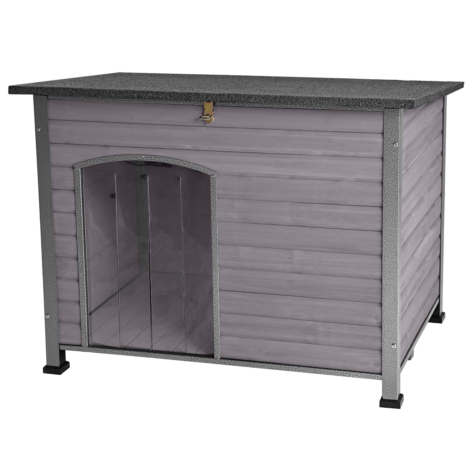 Indoor Outdoor Dog House,Anti-Chewing Iron Frame Dog Kennel,Wood Warm Pets Home,Weatherproof Outside Shelter