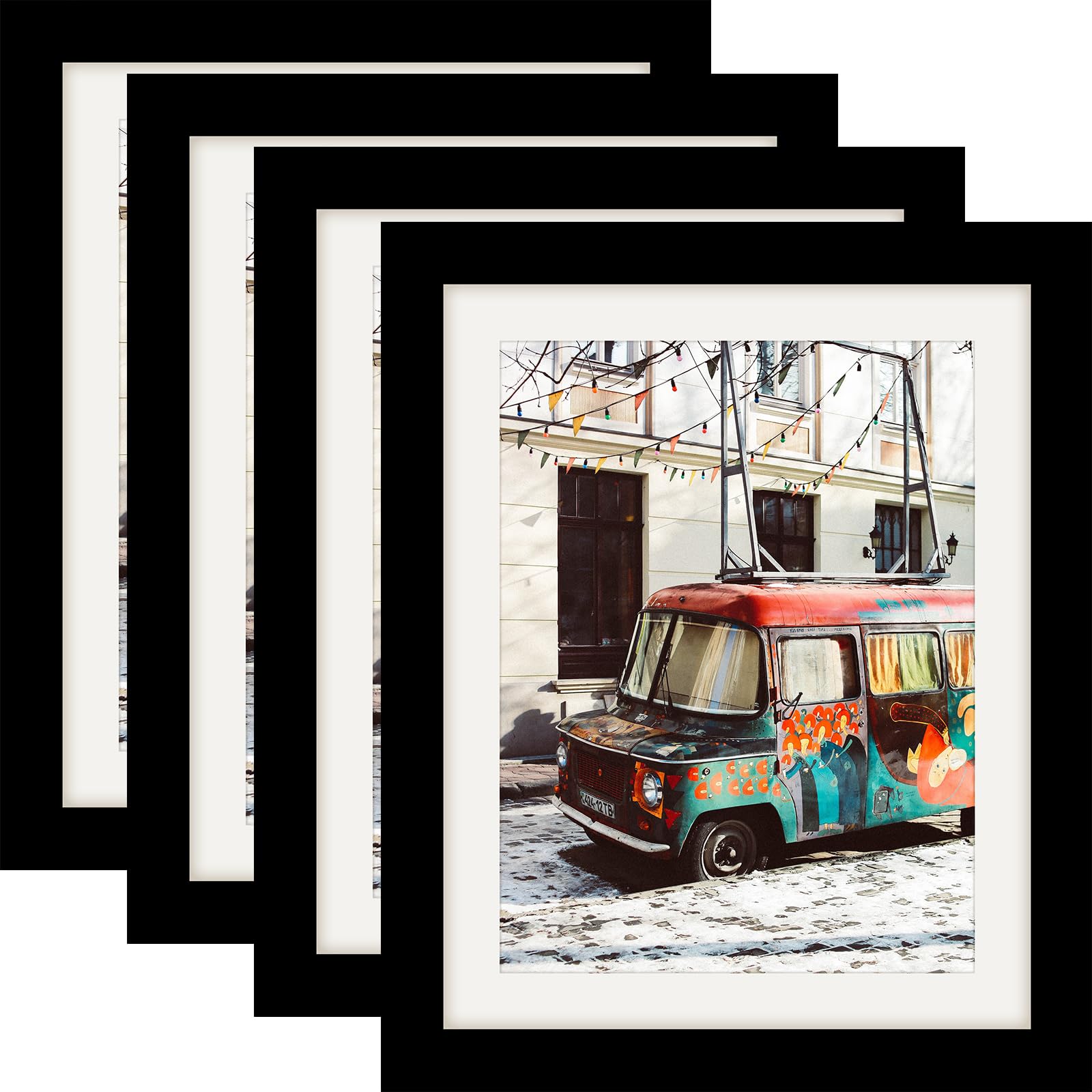 8x10 Black Picture Frames Nature Solid Wood 4 Pack for Wall Mounting and Tabletop Display