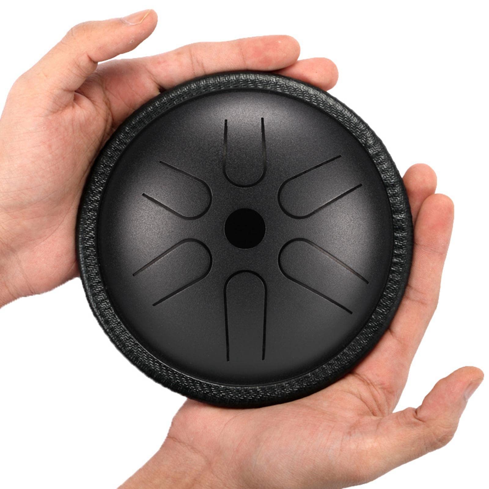 barenx Tambour à langue en métal, 6 notes de 14 cm, percussion de poche, vide pour voyage, loisirs, instrument de musique avec sac de maillets, encre noire