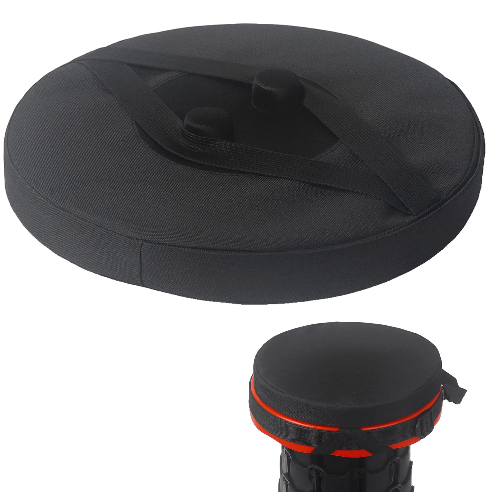 WAO ZONE Telescopic Stool Cushion, Round Thickened Folding Stool Seat Cushion with Memory Foam for Retractable Camping Stool (Black)(Not Include Stool