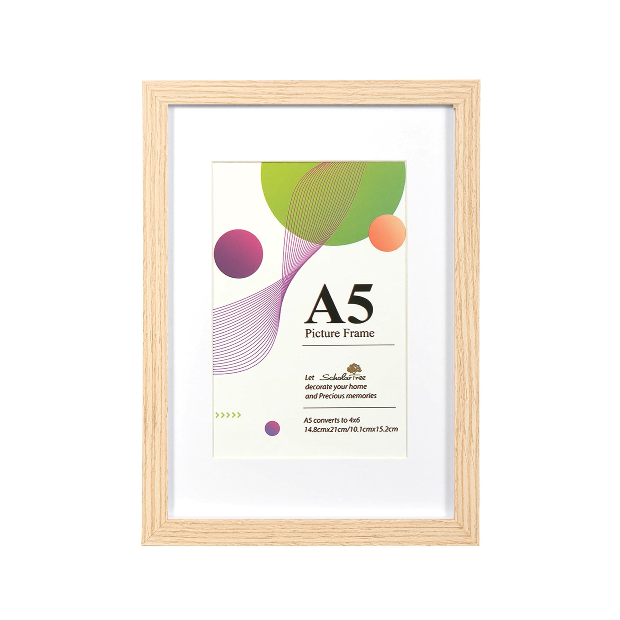 Scholar Tree A5 Frame - 1 Pack A5 Frame, Natural Picture Frames 21 X 14.8 cm, Wooden Photo Frames with 6x4 Mount, With Stand Tabletop or Wall Hanging