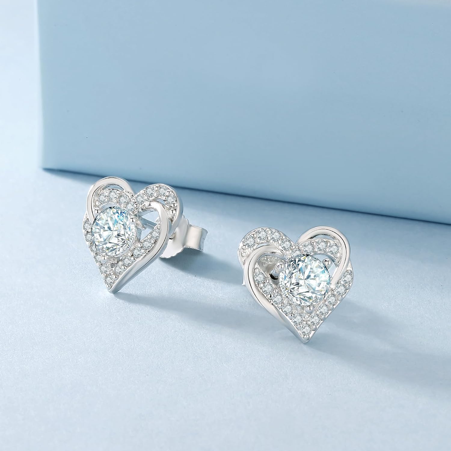 Moissanite Stud Earrings, 0.6ct-2ct Brilliant Heart Shape Lab Created Diamond Earrings, D Color VVS1 Clarity, White Gold Plated Silver Friction Back for Women - Image 6