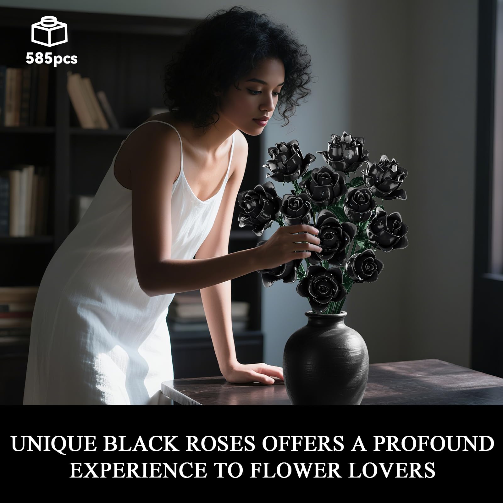 Botanical Collection Toy Black Rose Bouquet Building Set - 634 Piece  Botanical Flower Building Blocks, Gothic Home Decor Gift