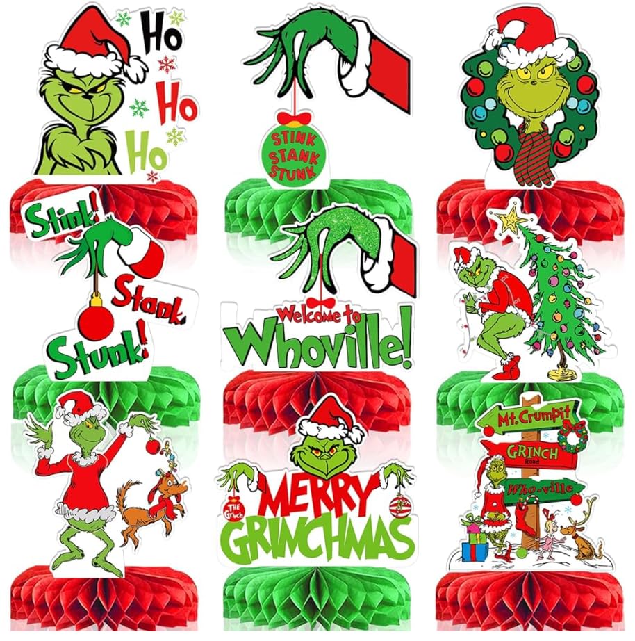 9pcs Red And Green Christmas Table Decorations,Christmas