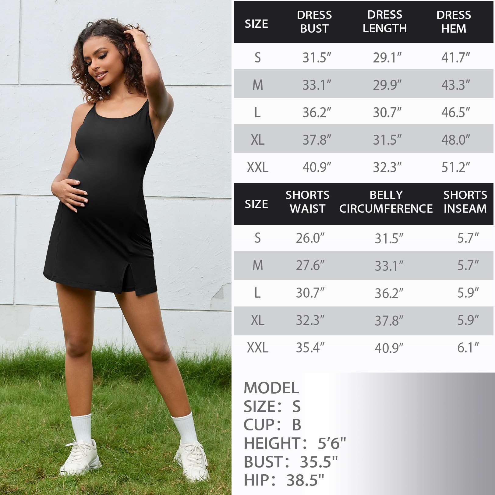 Bhome Abito premaman Athleisure per tennis e golf, estivo, abito a due pezzi con reggiseno integrato e pantaloncini