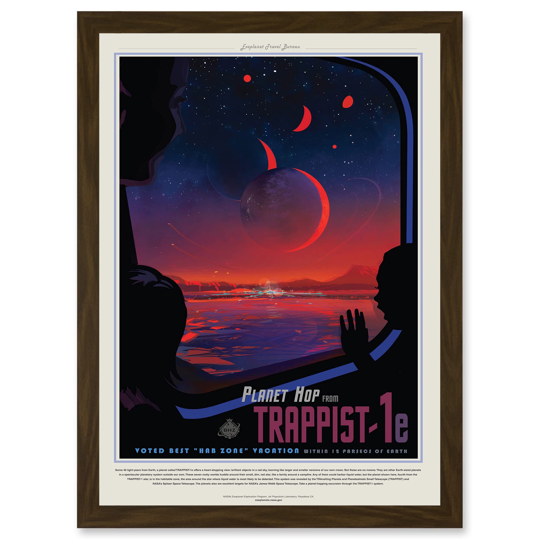Artery8 Nasa Space Travel Advert Trappist 1E Planet Hop A4 Artwork Framed Wall Art Print