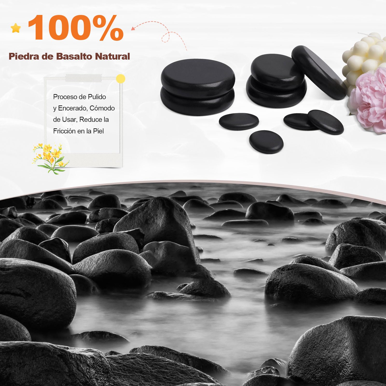 Calentador de Piedras Calientes 21 Piezas, Kit de Piedras de Basalto para Masaje Corporal Spa