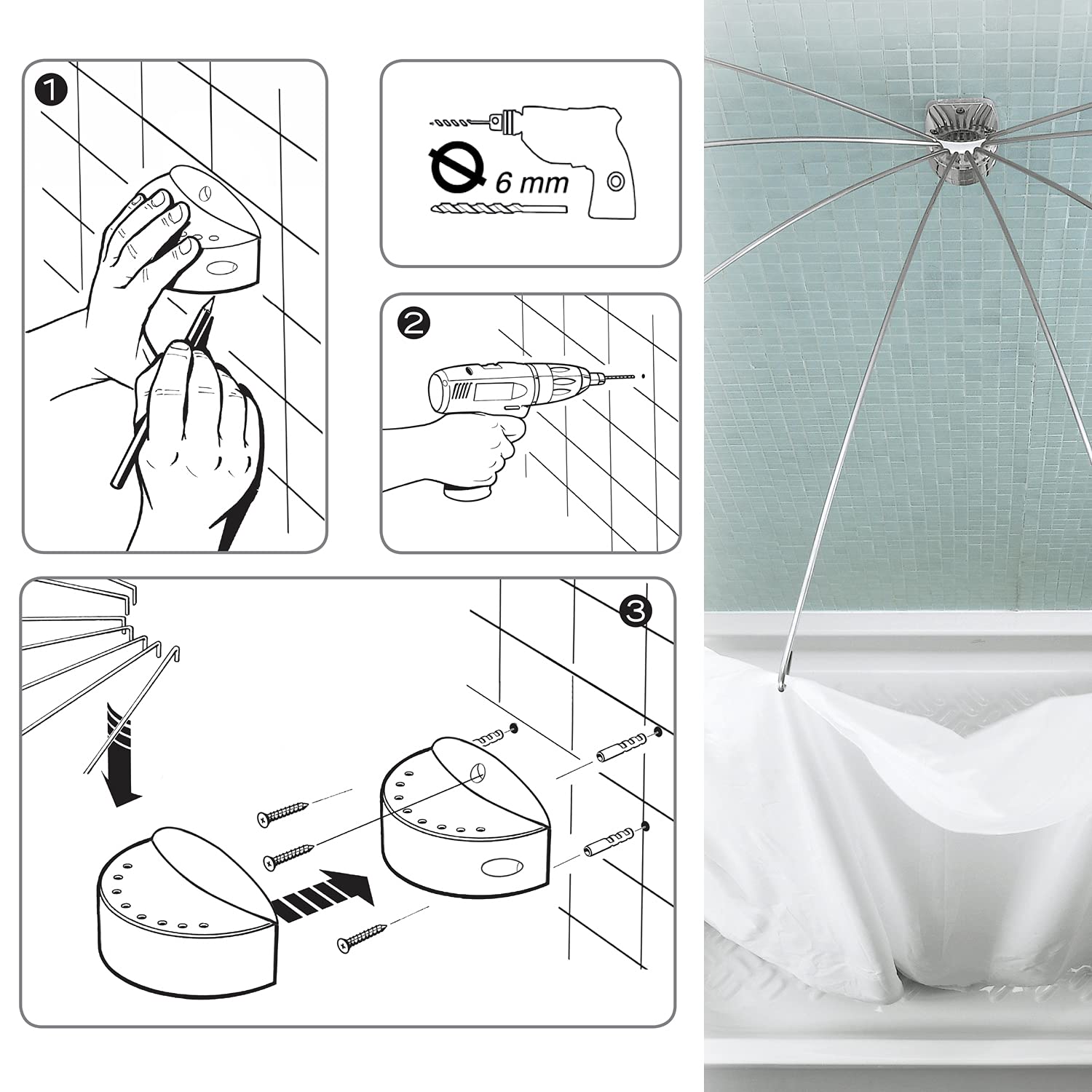 GEDY Pieghella 180°Senza Tenda, Misure e Peso Prodotto: 38X124X62 CM & 1,452 kg, Telaio Tenda Doccia in Tessuto, Finitura cromata, Design R&S Gedy, 2 Anni di Garanzia