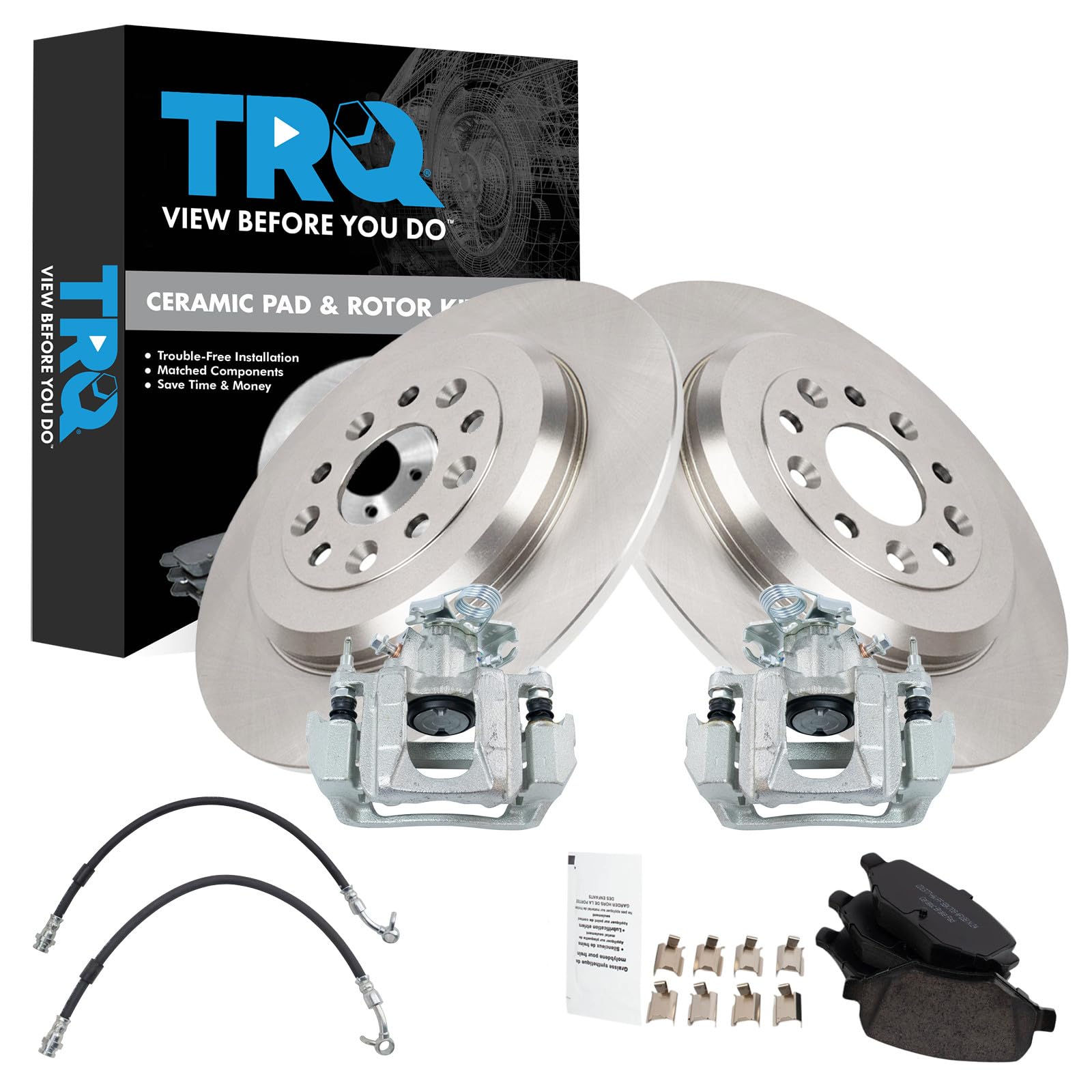 TRQ Rear Brake Pad and Rotor Set Ceramic Rotors Calipers