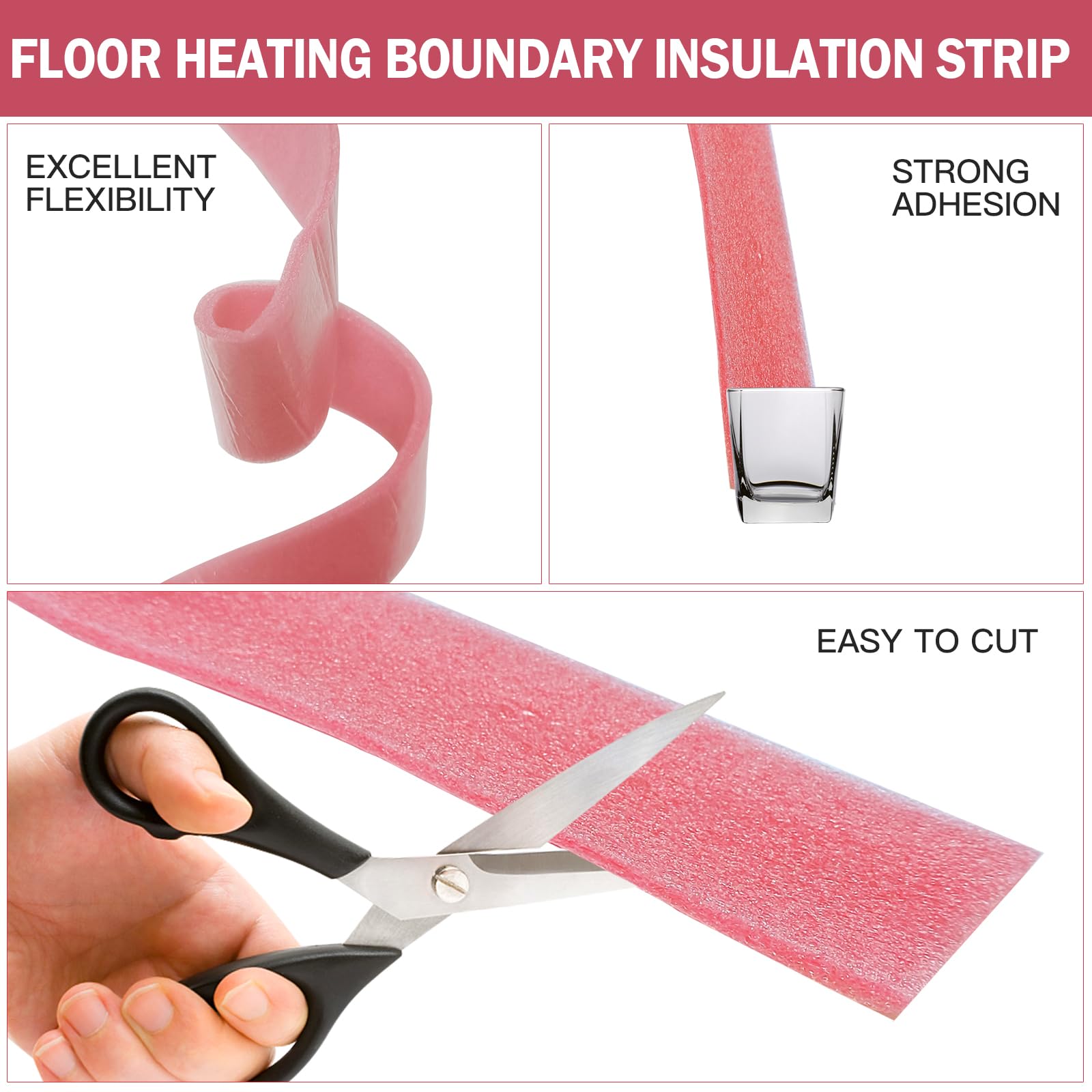 Tiras aislantes para bordes, 50 mm x 8 mm x 20 m, autoadhesivas, para masa de compensación, tiras de bordes, aislamiento de suelo radiante