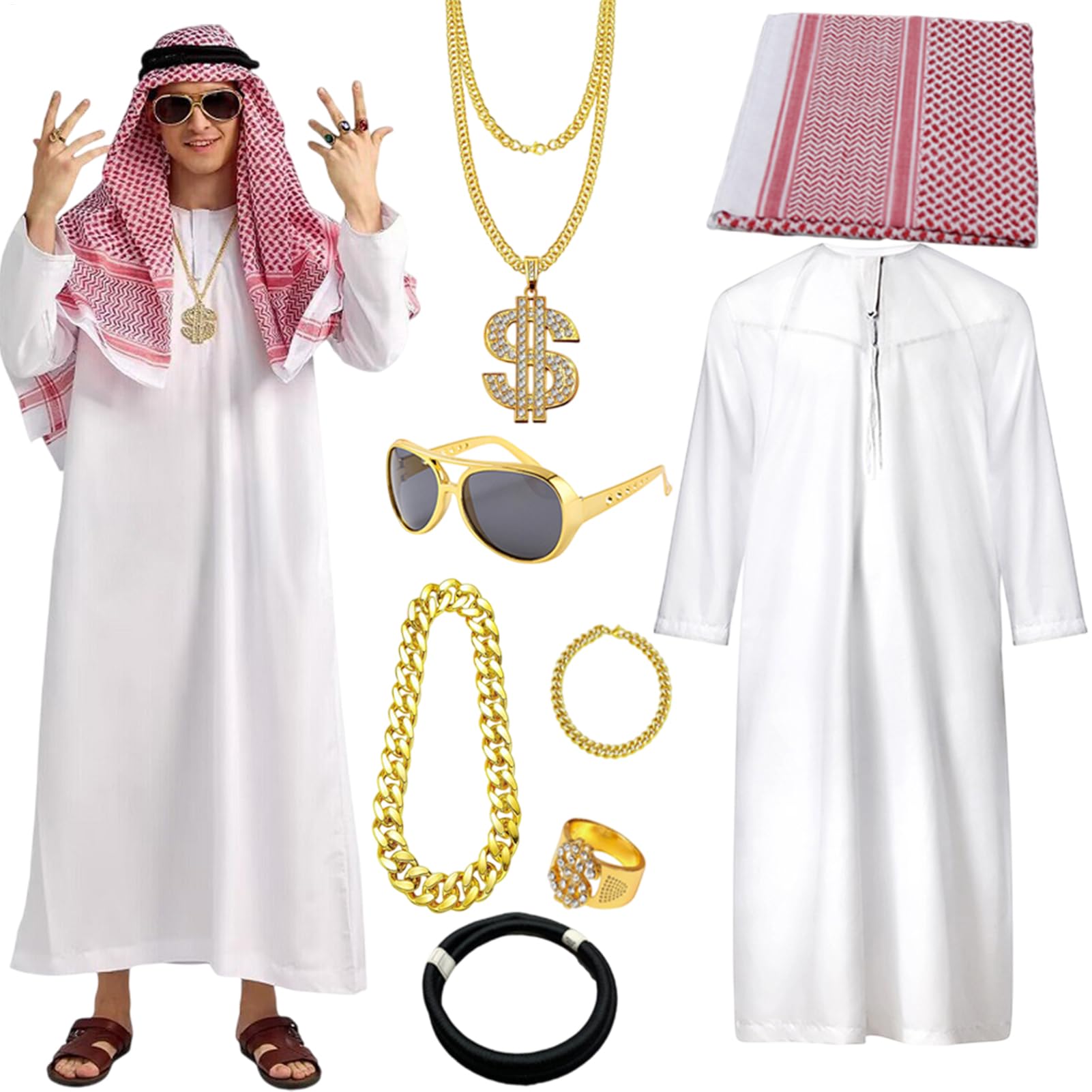 Sheik Costume Set - Middle East Fancy Dress Accessories - Middle East Sheik Outfit,for Halloween Cosplay Role Play Christmas Stage Performance Theme Parties Party