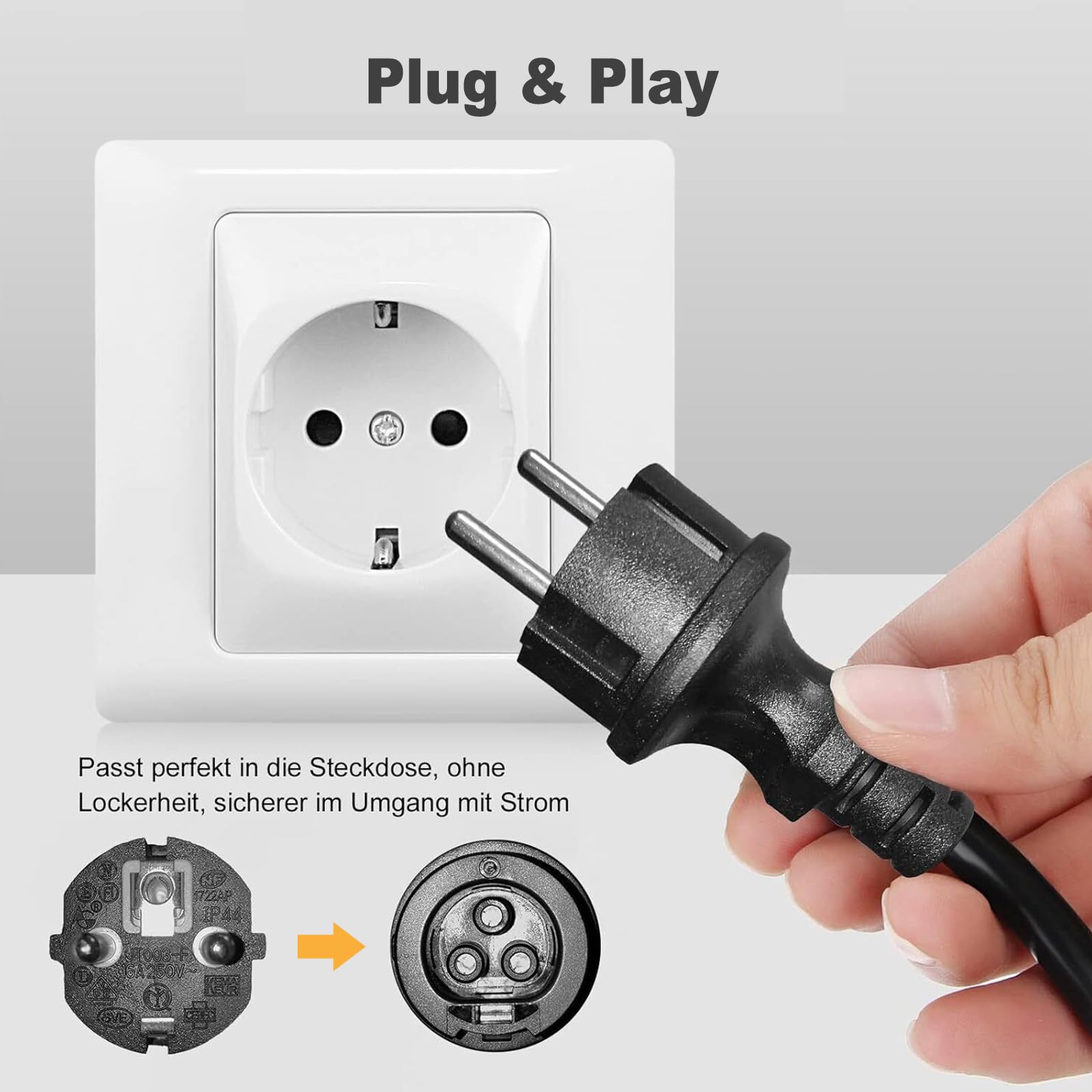 enjoy solar® Cavo di collegamento 3m per microinverter – Betteri® BC01 a Schuko, Plug & Play, compatibile con impianti fotovoltaici da balcone