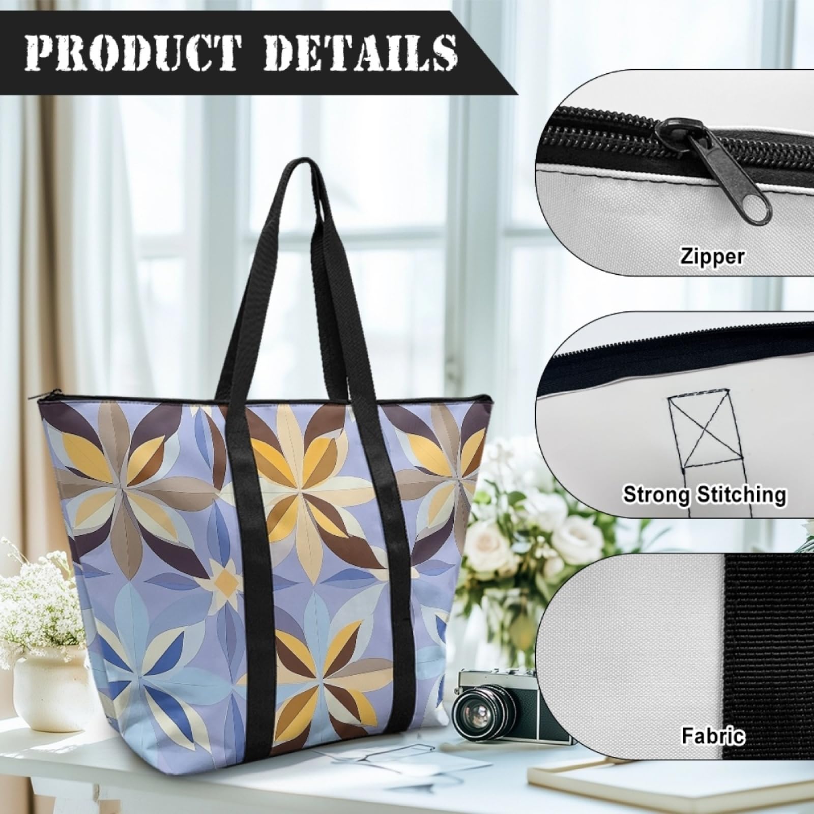 Tote Bag Tela Bolsas de Tela Poliéster Bolso de Mano de Mujer Reutilizable Bolsa Compra Plegable Tote Bag Cremallera Bolso Viaje Duradero Totebag
