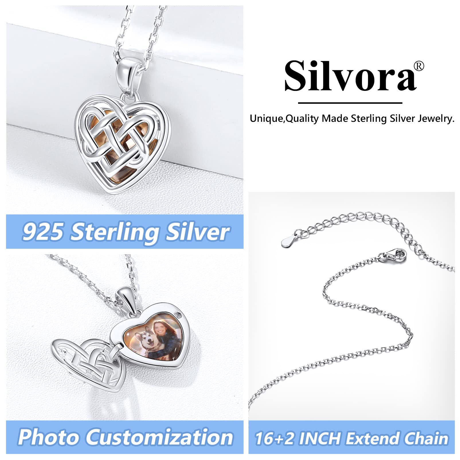 Silvora Collar Locket Corazón Mujer Plata de Primera Ley con Foto Personalizada Colgante Relicario Romántico de Amor Joyería Preciosa con Recuerdos Inolvidables