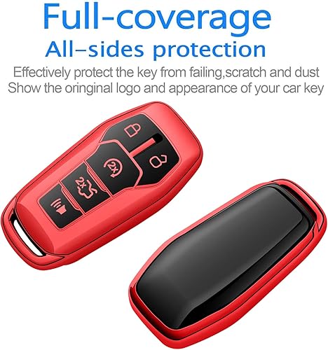 Miniatura 7 de Tukellen Funda para llavero Ford de alta calidad, suave, de protección completa, compatible con Ford Fusion 2013-2016 2015-2017 Ford Mustang F-150