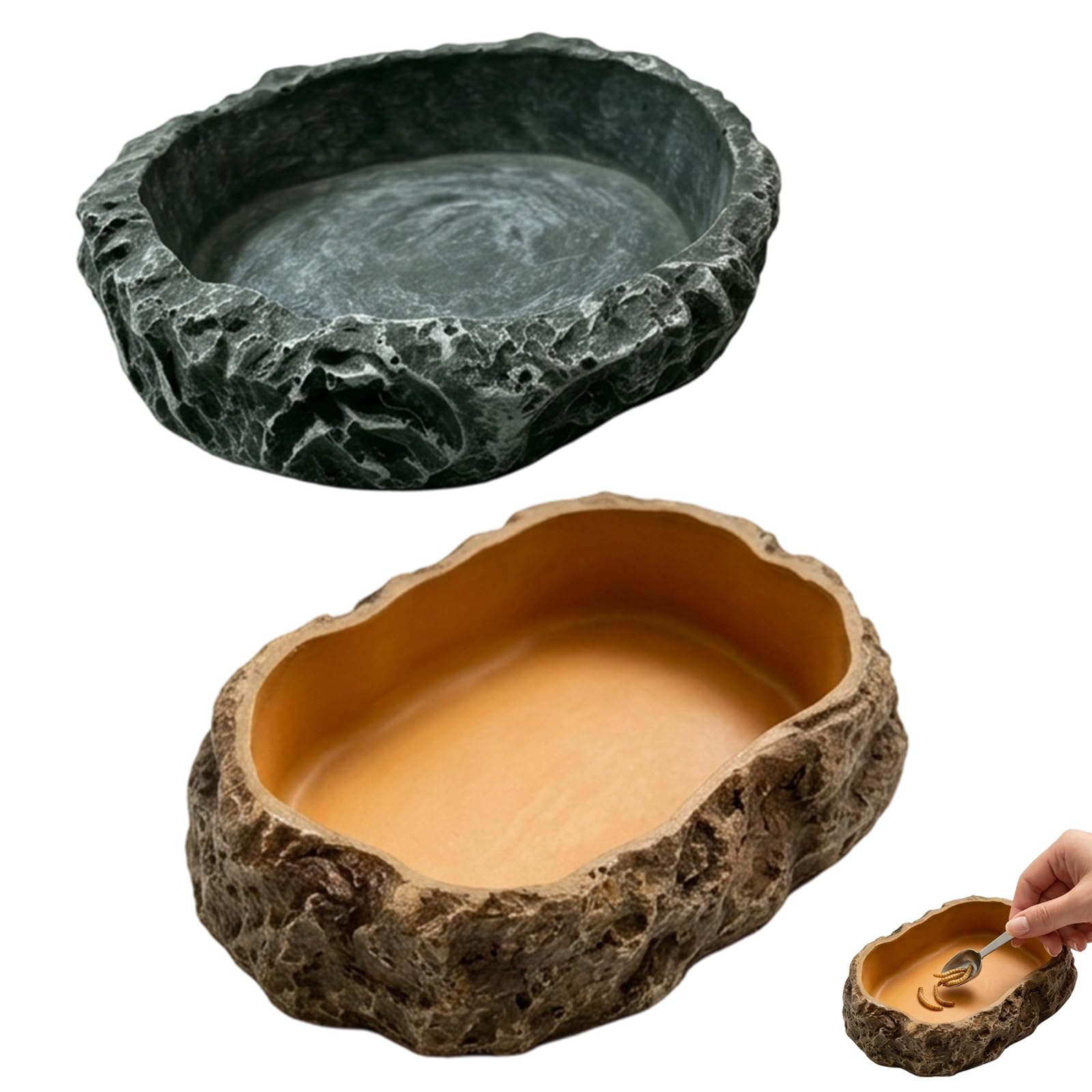 PRVCFZ 2 PCS Tortoise Water Bowl, Tortoise Water Dish, Natural Reptile Feeding Solution, Two-Piece Set for Habitat Hydration, Durable Pet Enclosure Accessories
