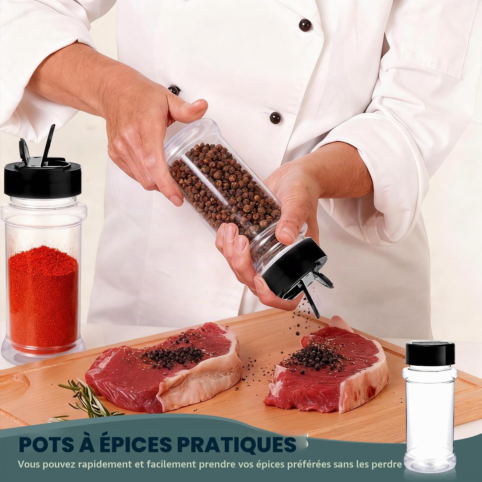 Lot de 10 pots à épices, 100ml bocaux à épices ronds en plastique hermétique boite epices cuisine pour tiroir cuisine et camping