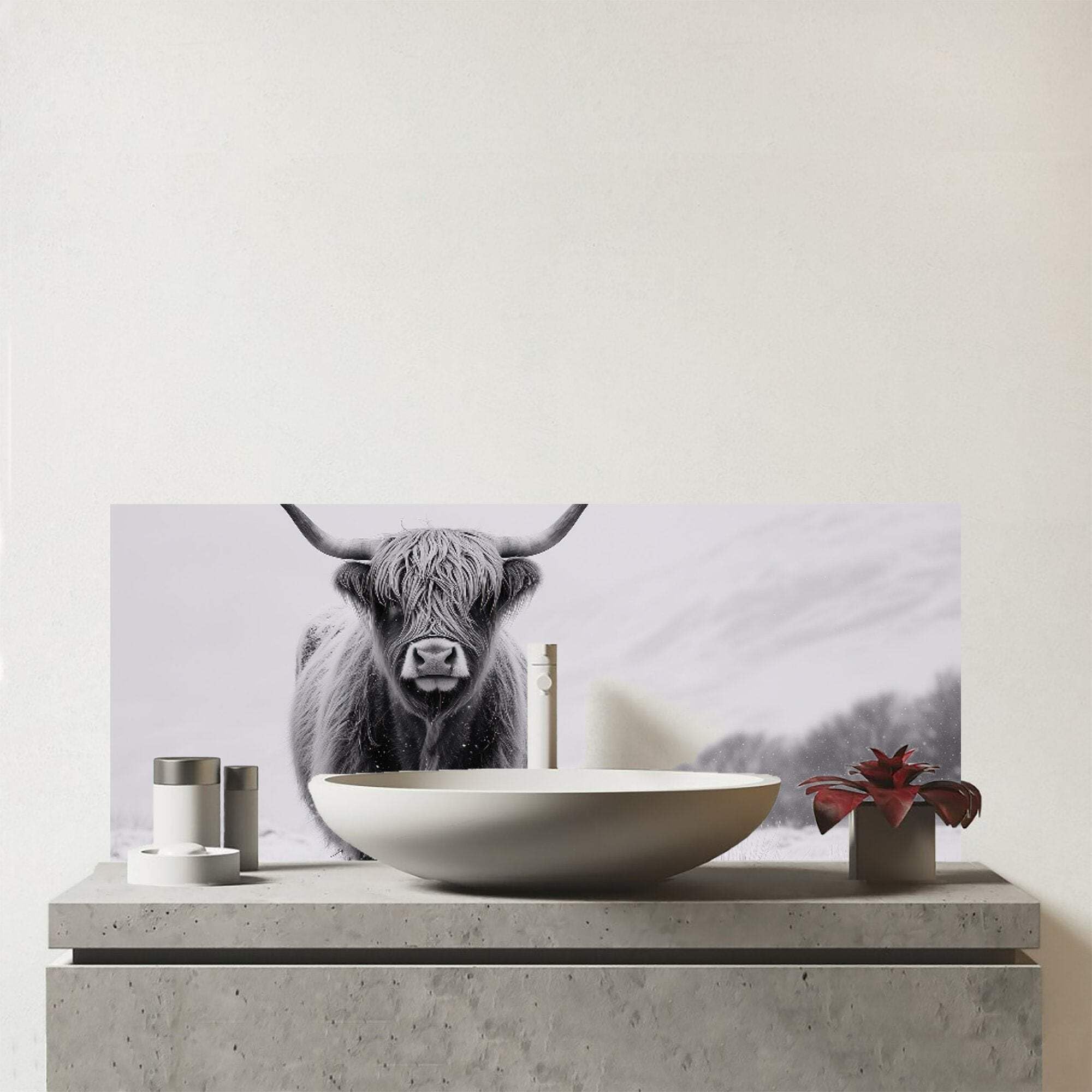 Warren Reed - Designer Warren Reed Designer Lone Highland Cow Glass Bathroom Splashback 25 X 60Cm