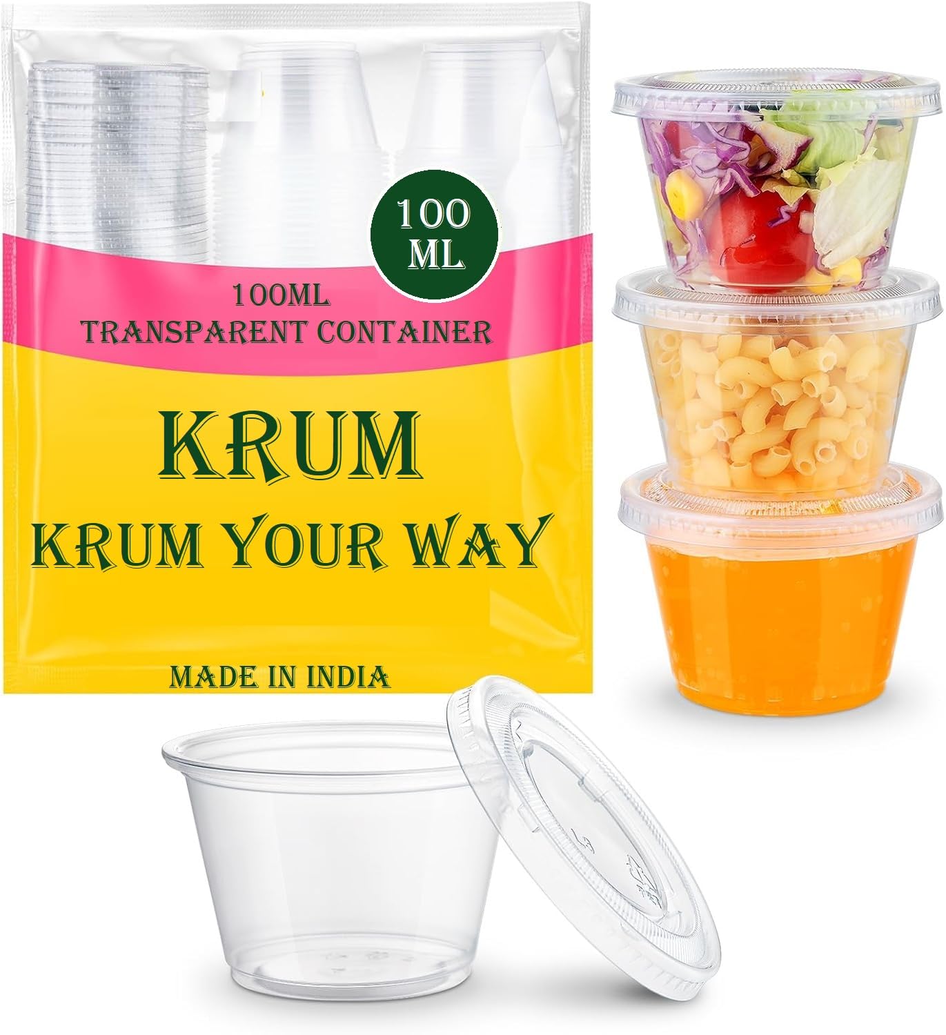 KRUM Transparent Takeout Food Containers Food Storage Containers With Lids Freezer Safe | Meal Prep | Microwavable Dishwasher | Leakproof | BPA Free (100ML Pack of 50PCS) (B0D3YQ6W5H) Amazon Price History, Amazon Price Tracker