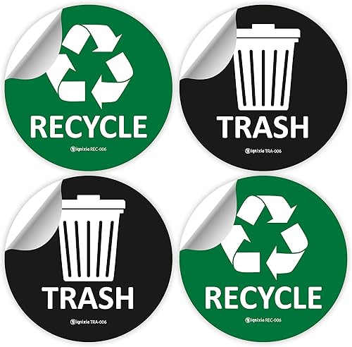 Miniatura 8 de IGNIXIA Calcomanías de reciclaje para cubo de basura paquete de 4 calcomanías grandes de reciclaje y basura de 6 x 6 pulgadas para contenedores de