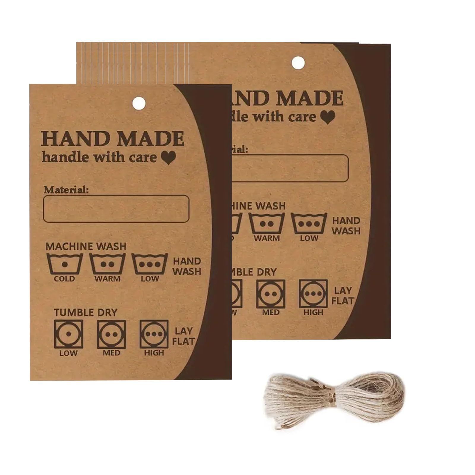 Solvind 50 Pcs Clothing Care Tags, Brown Cardstock Washing Instruction Hang Tags, Pre-Printed Garment Care Labels for Handmade Clothes, Knitwear, Sewing Crafts, Boutique & Small Business Supplies