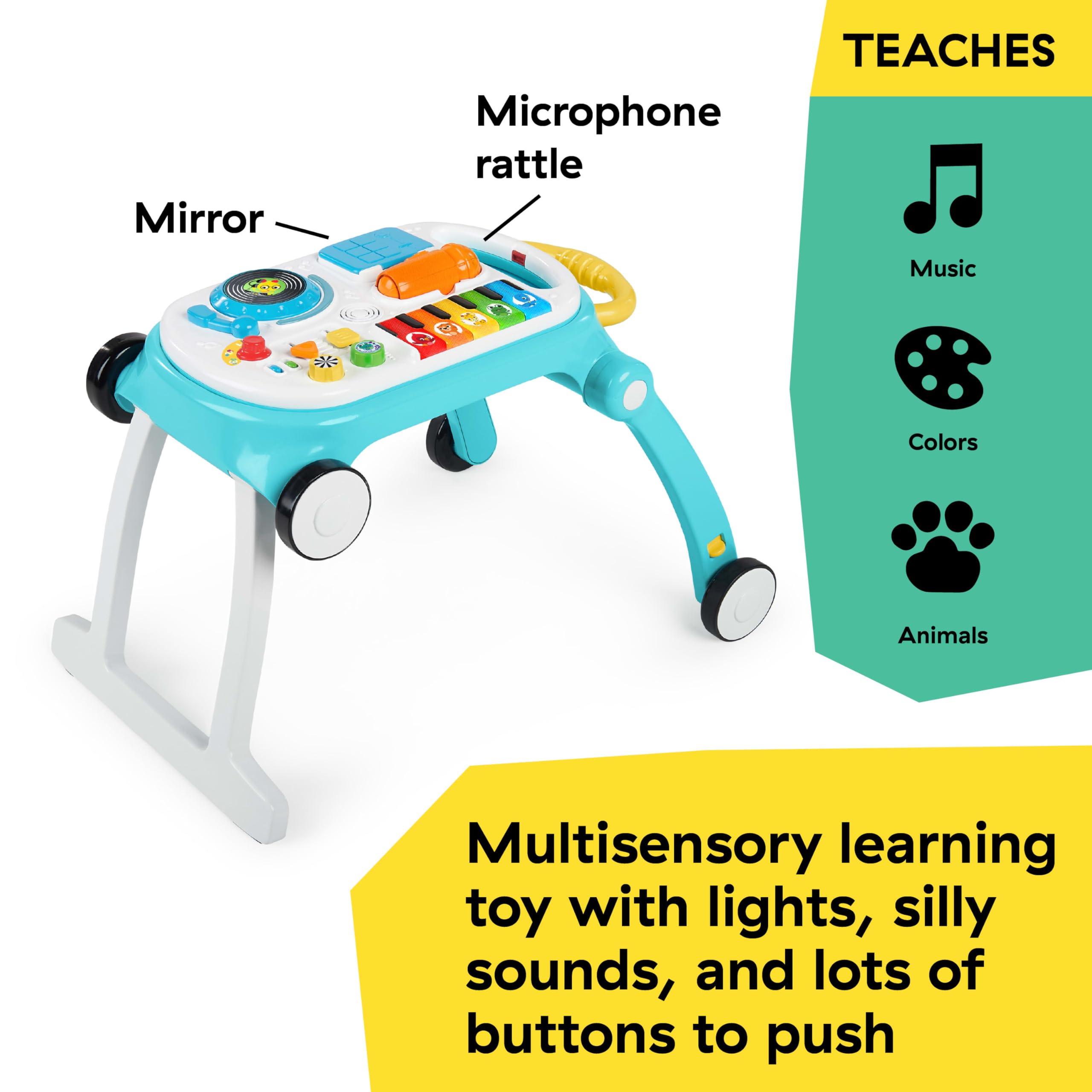 Baby Einstein, Trotteur et Table d’Activité 4 en 1 Jouet Musical Mix ‘N Roll, 100+ Sons, Découverte de la Musique, des Couleurs et Animaux, Apprentissage de la Marche, à partir de 6 mois