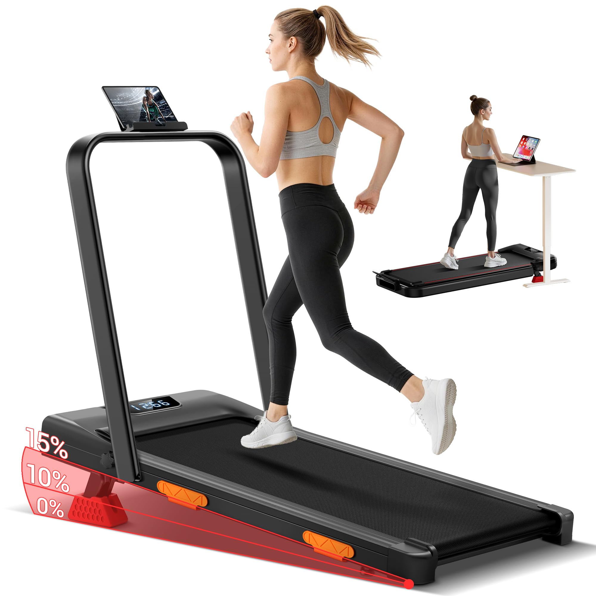 CURSOR Laufband für Zuhause Klappbar mit Steigung 15% 10KM/H Laufbänder | Treadmill for Home mit 2,5-PS-Motor,Leise Klein Büro Klappbar Kompakte 136KG，LED und Fernbedienung