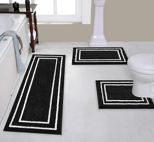 Miniatura 8 de Uphome Juego de tapetes de baño suaves de microfibra peluda, absorbentes, antideslizantes, lavables, tapetes de baño largos para suelo de baño,