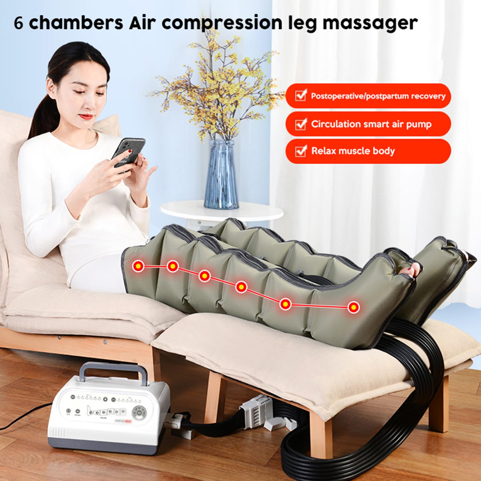Masaje de piernas con compresión de Aire, Botas de compresión de piernas, Botas de recuperación para circulación y Alivio del Dolor, relajación de los músculos con 4 Modos, 4 intensidades