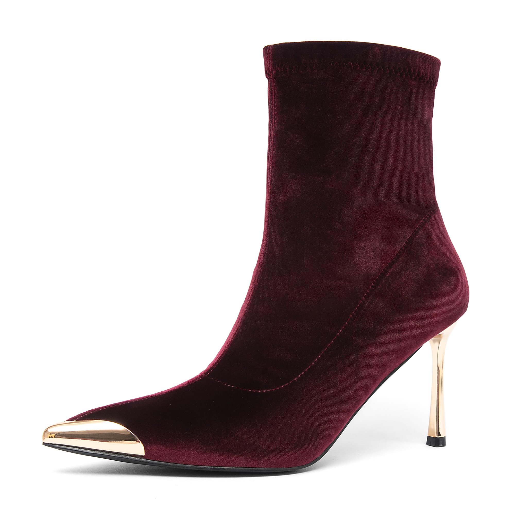 NEWBELLA Womens Ankle Boots Pointed Toe Stiletto Heel Metal Cap Toe Booties for Party Club