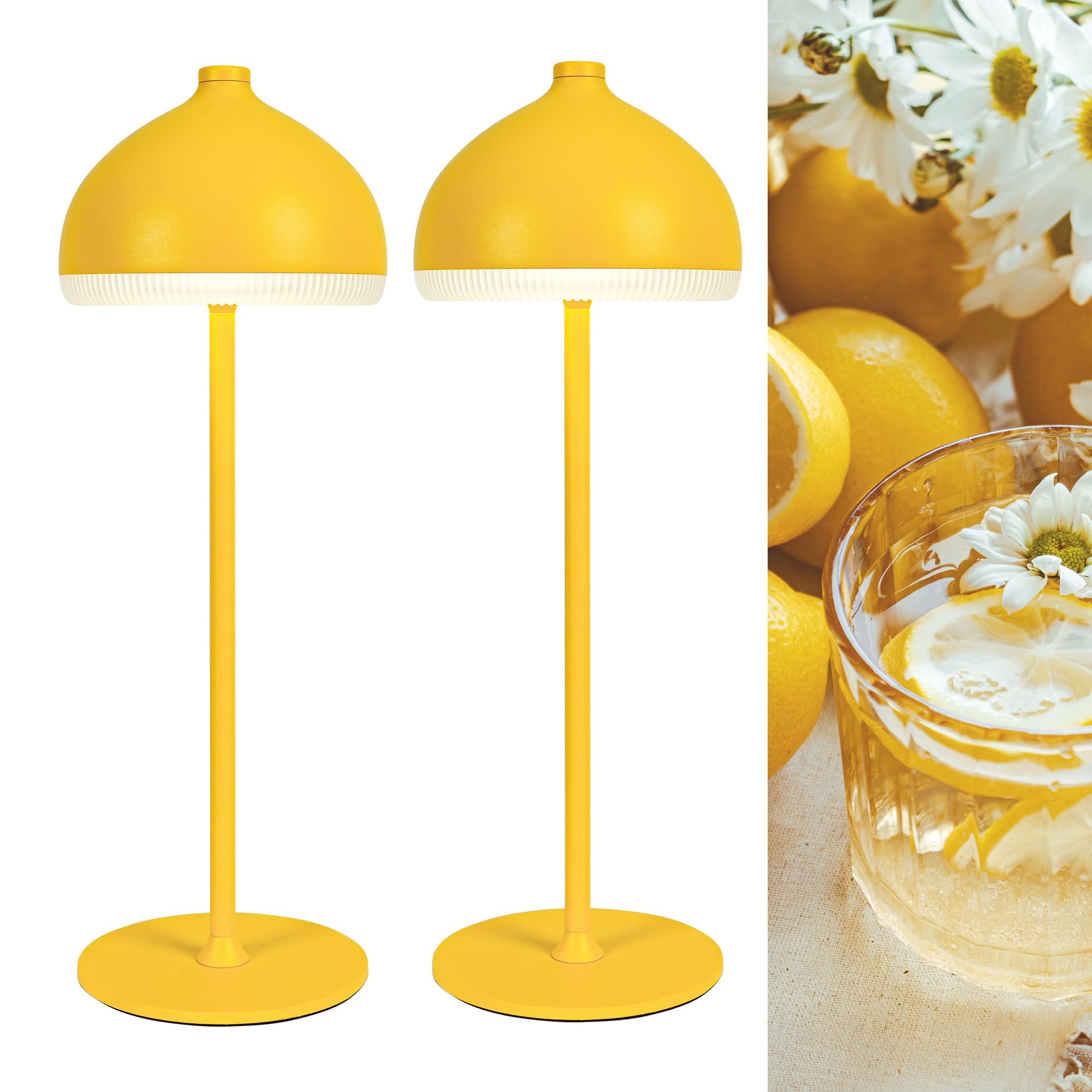 LuminexDesigns 2-Pack Cordless Table Lamp–5200 mAh Rechargeable LED Bedside & Bathroom Lamp with 3 Light Colours,Dimmable Touch Control,Portable Lamp for Office,Living Room,Mustard Yellow