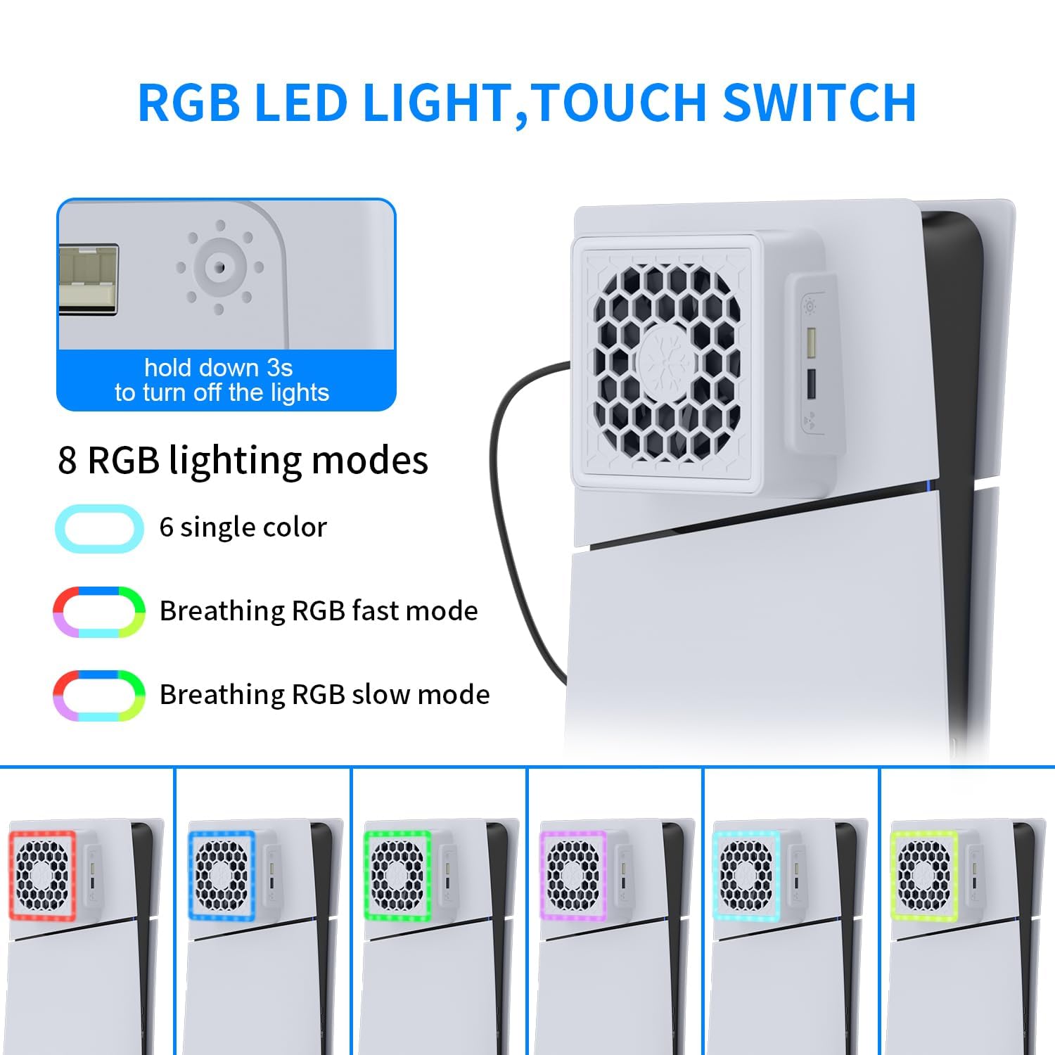 Ventilateur de refroidissement pour PS5 Slim Accessoires : affichage LED RVB Station de refroidissement pour PS5 Slim Disque/console numérique avec ports USB et ventilateur turbo haute