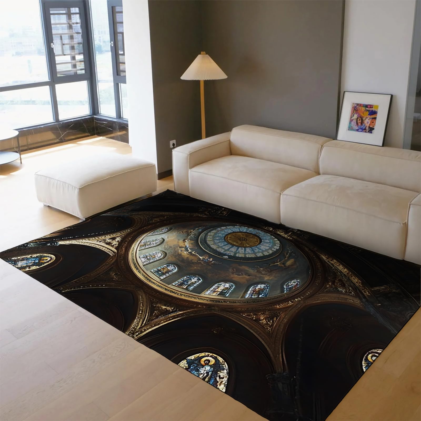 Klasyczne witrażowe dywaniki kopułowe elegancki design architektoniczny z kolorowymi szklanymi oknami wzorzyste dywany do salonu 140 x 200 cm