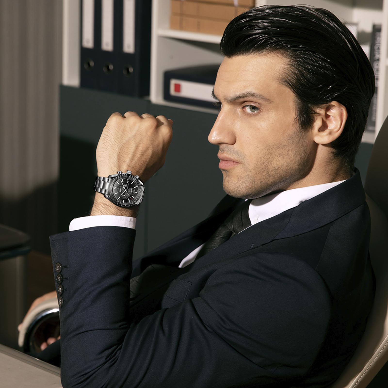 BY BENYAR Orologio Uomo Cronografo Analogico al Quarzo Impermeabile Orologi Sportivo Moda Classico Elegante Orologio da Polso Uomo Cinturino Pelle/Acciaio