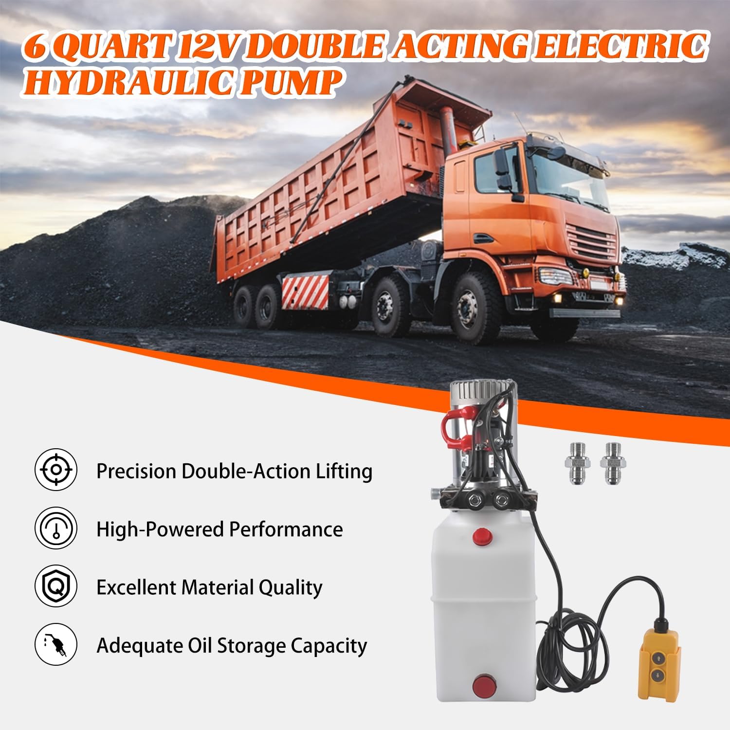 6 Quart 12V Double Acting Electric Hydraulic Pump, Hydraulic Power Unit with 6L Tank Replacement for Auto Repair Medium-Sized Lifting Platforms Small Dump
